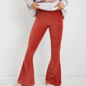 Aerie Groove-On Velour High Waisted Flare Pant Size M-Burnt Orange